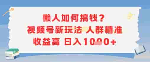 懒人如何搞钱？视频号新玩法，人群精准收益高，日入多张