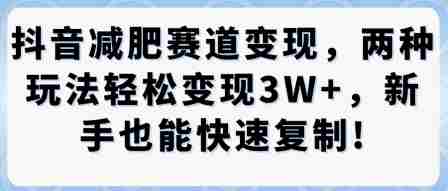 抖音减肥赛道变现，两种玩法轻松变现3W+，新手也能快速复制