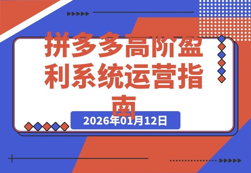 【2026.01.11】拼多多高阶盈利实战：市场洞察、诊断优化与付费策略全解析