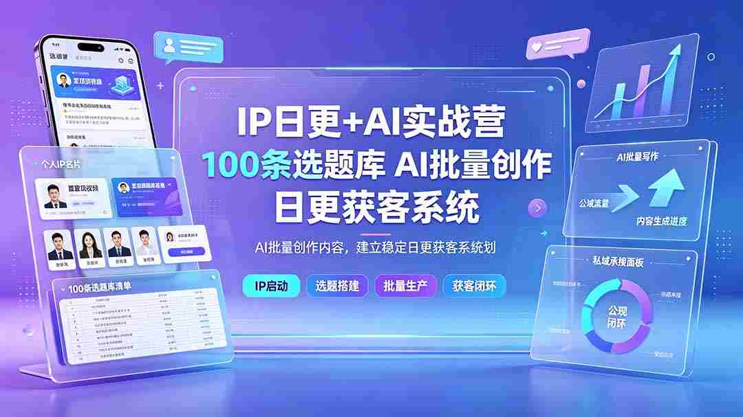 （19353期）IP日更+AI实战营：IP置顶视频制作×100条选题库搭建×10条日更规划，AI批量创作内容，建立稳定日更获客系统