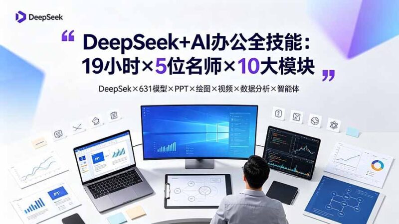 【2026.07.18】DeepSeek+AI办公全能进阶：5位名师联手，19小时解锁10大模块，从631模型到PPT、绘图、视频、数据分析、智能体全覆盖！