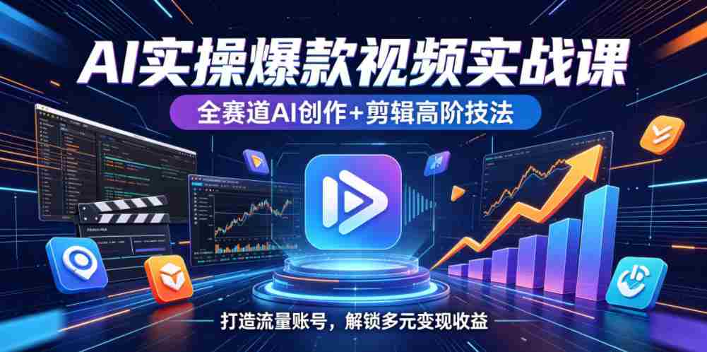 AI实操爆款视频实战课，全赛道AI创作+剪辑高阶技法，打造流量账号，解锁多元变现收益