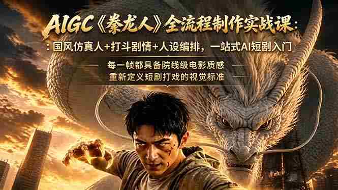 （18849期）AIGC《豢龙人》全流程制作实战课：国风仿真人+打斗剧情+人设编排，一站式AI短剧入门