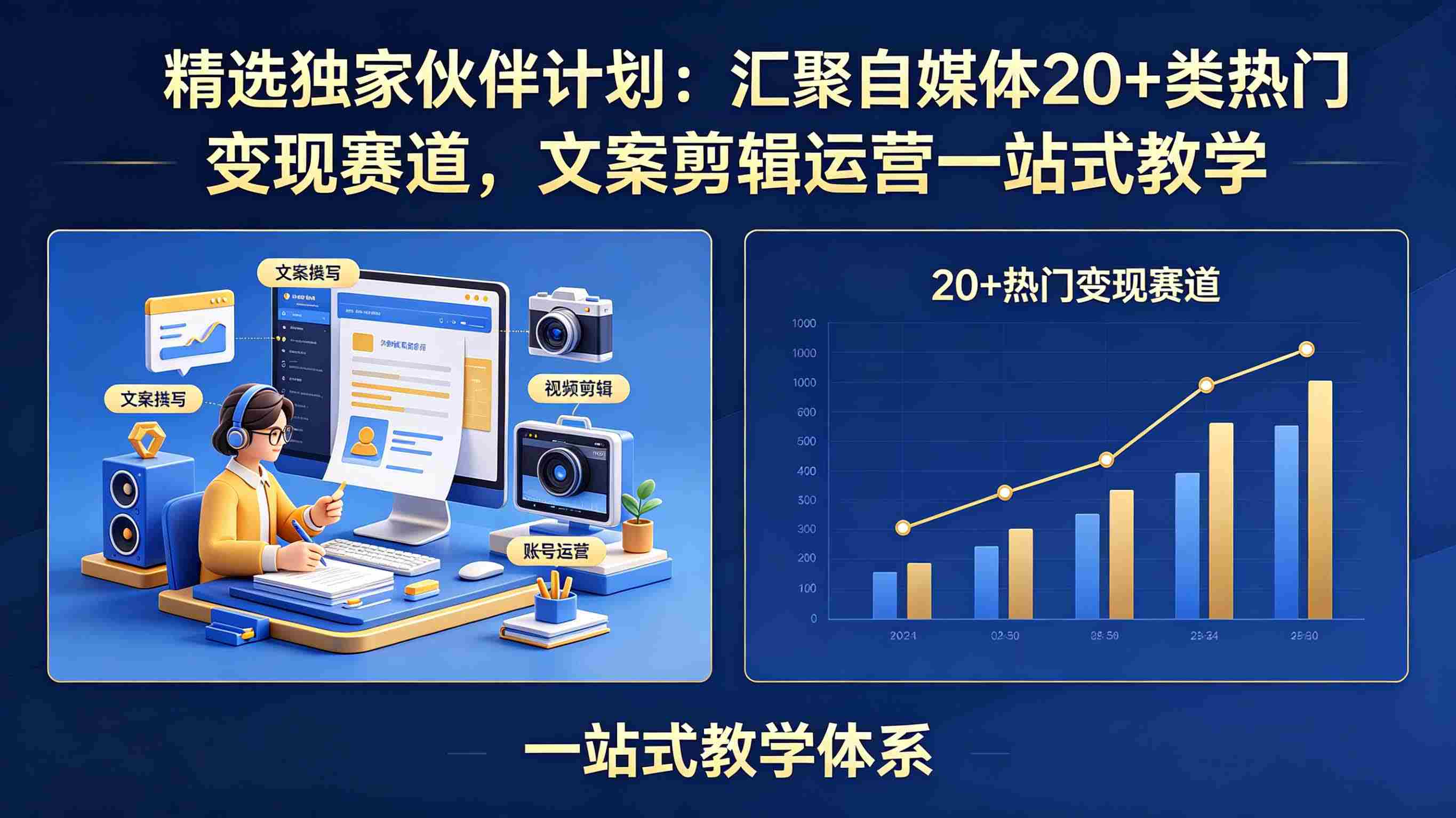 （18478期）精选独家伙伴计划：汇聚自媒体20+类热门变现赛道，文案剪辑运营一站式教学