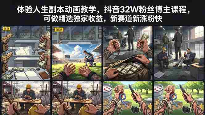 （18826期）体验人生副本动画教学， 抖音32W粉丝博主课程，可做精选独家收益，新赛道新涨粉快