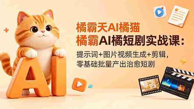 （18542期）橘霸天AI橘猫短剧实战课：提示词+图片视频生成+剪辑，零基础批量产出治愈短剧