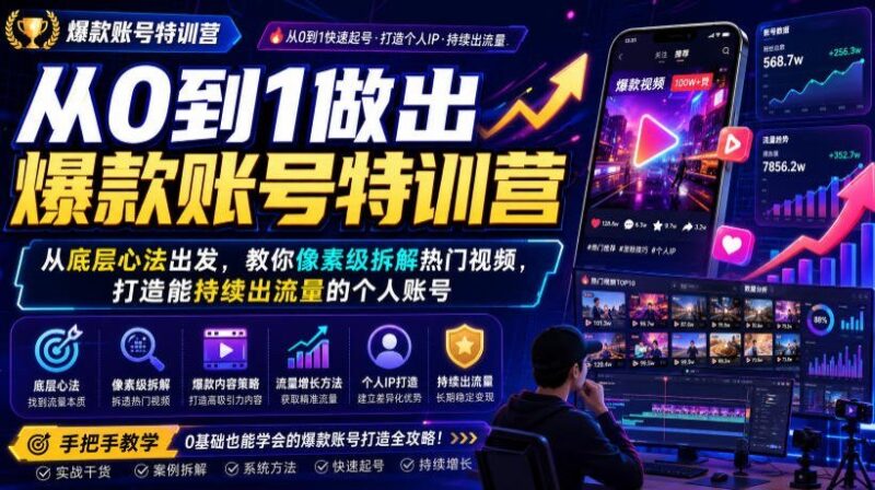 【2026.07.22】从零打造爆款账号特训营：底层心法+像素级拆解热门视频，教你持续产出高流量个人IP