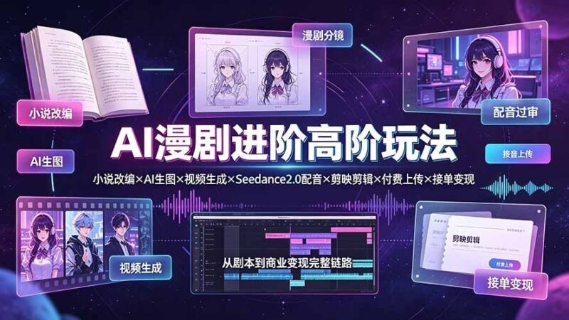 【2026.07.19】AI漫剧进阶玩法全攻略：小说改编×AI生图×视频生成×Seedance2.0配音×剪映剪辑×付费上传×接单变现