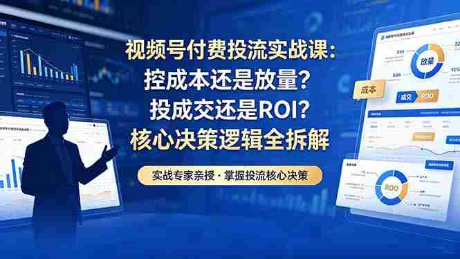（18462期）视频号付费投流实战课-5月：控成本还是放量？投成交还是ROI？核心决策逻辑全拆解
