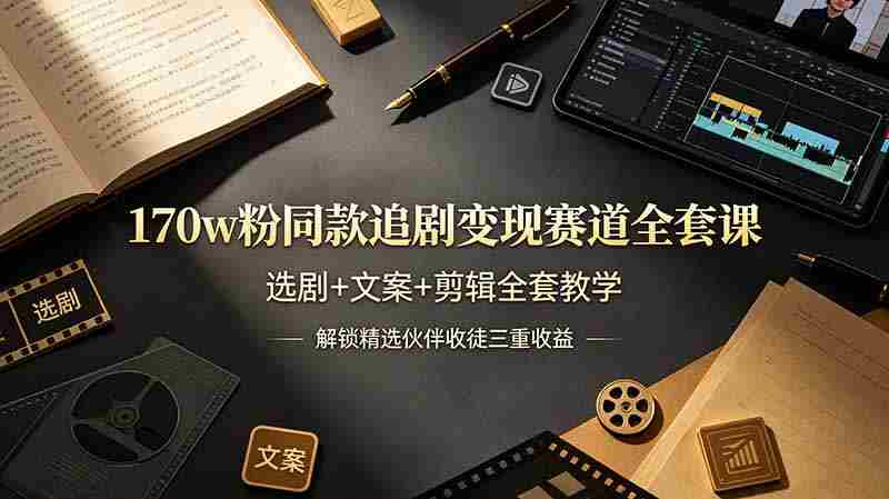 （19168期）170w粉博主同款追剧变现赛道全套课-更新，选剧+文案+剪辑全套教学，解锁精选伙伴收徒三重收益