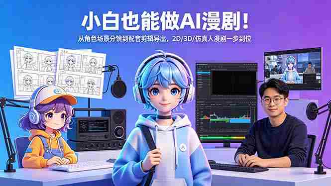 （18343期）小白也能做AI漫剧！从角色场景分镜到配音剪辑导出，2D/3D/仿真人漫剧一步到位