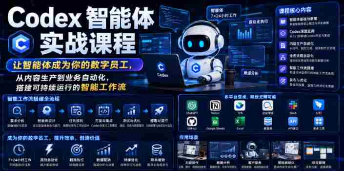 Codex智能体实战课程，让智能体成为你的数字员工，从内容生产到业务自动化，搭建可持续运行的智能工作流