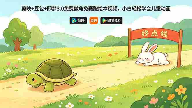 （18434期）剪映+豆包+即梦3.0免费做龟兔赛跑绘本视频，小白轻松学会儿童动画