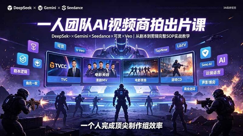 【2026.07.18】一人团队AI视频商拍实战课：DeepSeek×Gemini×Seedance×可灵×Veo，从剧本到剪辑全流程SOP教学