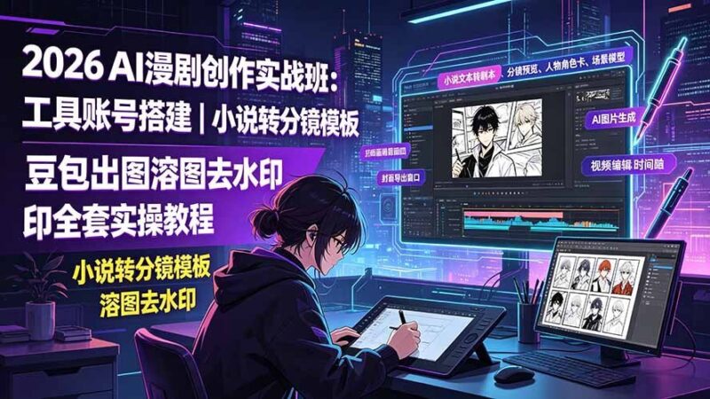 【2026.07.19】2026 AI漫剧实战创作班：工具账号搭建+小说转分镜模板+豆包出图溶图去水印，全套实操教程