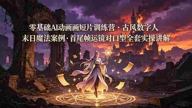 （19078期）零基础AI动画短片训练营，古风数字人末日魔法案例，首尾帧运镜对口型全套实操讲解
