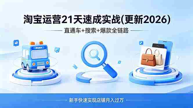 （18316期）淘宝运营21天速成实战(更新4月)，直通车+搜索+爆款全链路，新手快速实现店铺月入过万