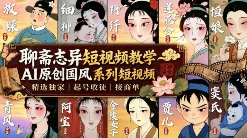 【2026.08.10】聊斋志异国风短视频，AI原创独家起号教学，收徒接商单