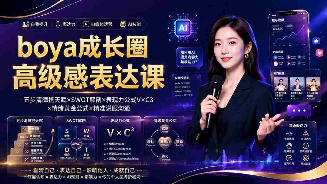 （19582期）boya成长圈｜内心成长高级表达AI自媒体三合一，消解内耗挖掘天赋，镜头沟通AI指令短视频全流程教学