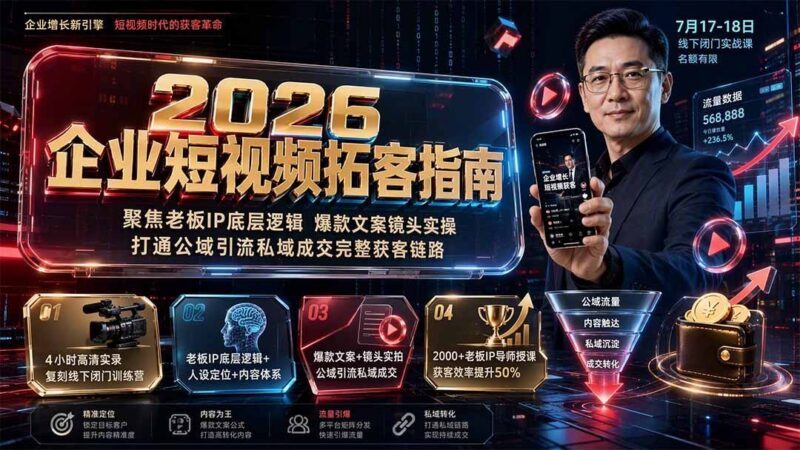 【2026.08.02】2026企业短视频获客全攻略：老板IP打造+爆款文案+公域私域联动成交闭环