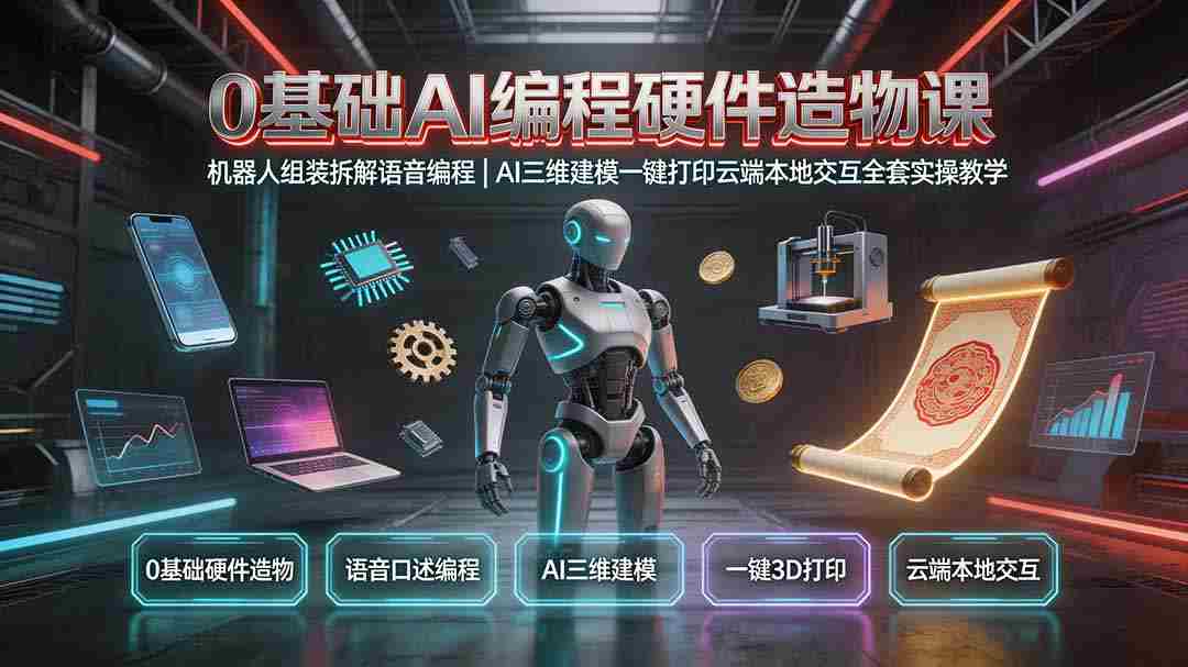 （19612期）0基础AI编程硬件造物课｜机器人组装拆解语音编程，AI三维建模一键打印云端本地交互全套实操教学