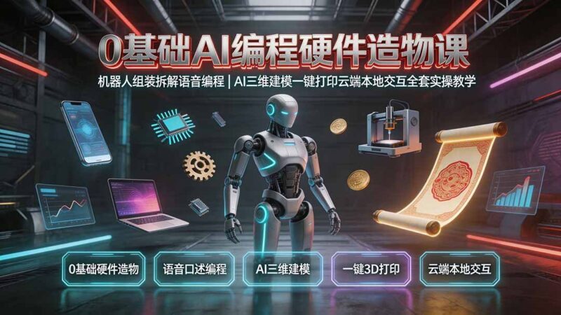 【2026.07.30】0基础玩转AI硬件造物：机器人拆解语音编程+三维建模一键打印，云端本地交互全实操教学