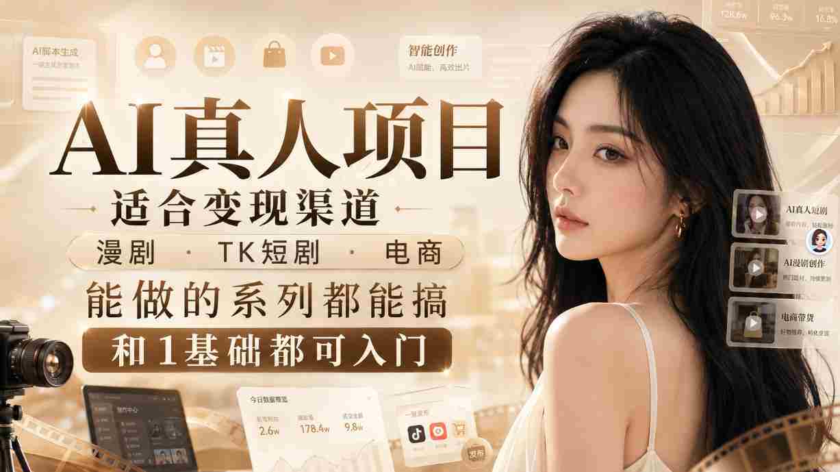 AI真人项目，适合变现渠道，漫剧，TK短剧，电商，能做的系列都能搞，0和1基础都可入门
