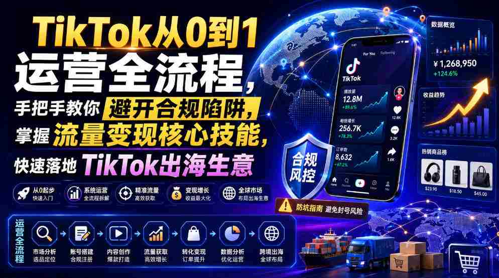 TikTok从0到1运营全流程，手把手教你避开合规陷阱，掌握流量变现核心技能，快速落地TikTok出海生意（更新7月）