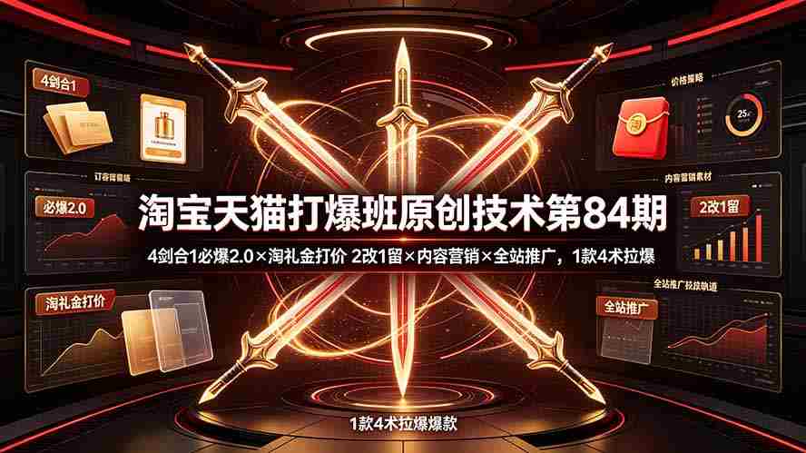 （19428期） 淘宝天猫打爆班原创技术第84期：4剑合1必爆2.0×淘礼金打价×2改1留×内容营销×全站推广，1款4术拉爆