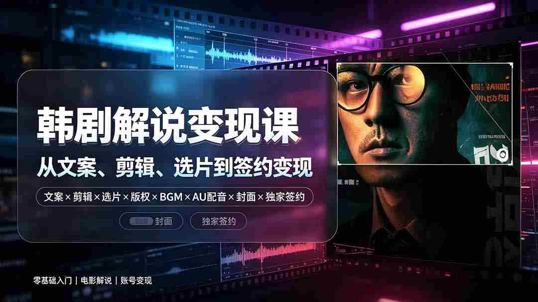 （19438期）抖音270W粉丝博主亲授韩剧解说课：文案×剪辑×选片×版权×BGM×AU配音×封面×独家签约，零基础到变现