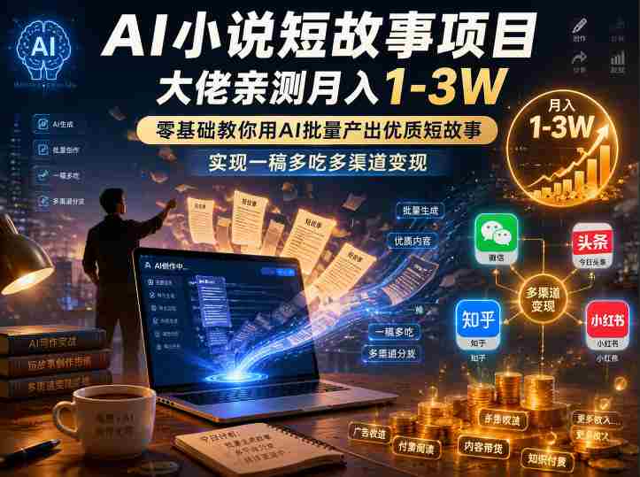 AI小说短故事项目，大佬亲测月入1-3W，零基础教你用AI批量产出优质短故事，实现一稿多吃多渠道变现（更新0824）
