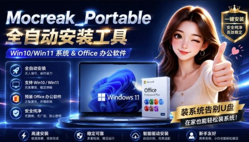 【2026.08.20】告别U盘！Mocreak一键全自动安装Office与Win10/11，安全省心新选择