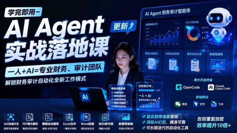【2026.08.04】一人+AI=专业财务审计团队：实战落地课，学完即用，开启自动化工作新模式