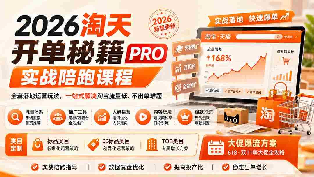 （20029期）2026淘天开单秘籍PRO实战陪跑课程：全套落地运营玩法，一站式解决淘宝流量低、不出单难题（更新260823）