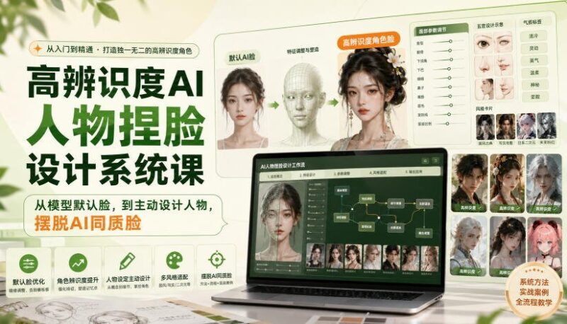 【2026.08.22】告别AI网红脸！高辨识度人物捏脸系统课，从默认模型到主动设计，打造专属独特角色