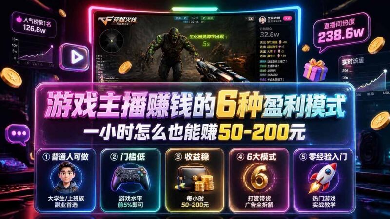 【2026.07.31】游戏主播日入过百？揭秘6大赚钱模式，新手也能轻松上手