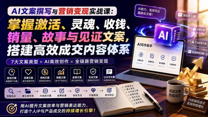 【2026.08.29】AI文案实战变现课：引爆激活、注入灵魂、轻松收钱、飙升销量，打造高转化成交内容系统