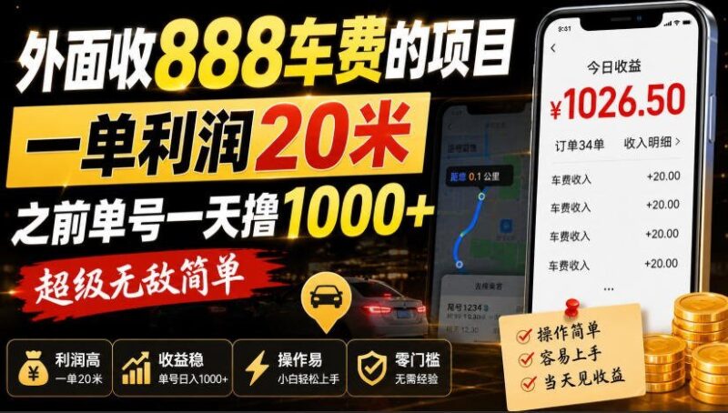 【2026.08.22】外面收费888元的项目，单笔利润20元，曾靠此日入过千，操作超简单！
