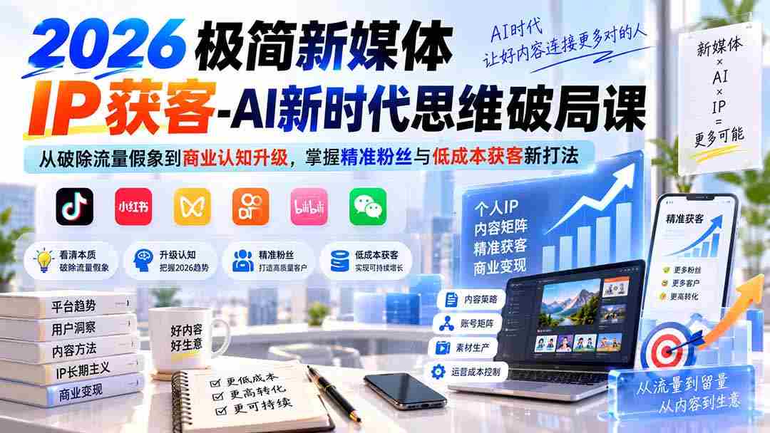 （20272期）2026极简新媒体IP获客-AI新时代思维破局课：从破除流量假象到商业认知升级，掌握精准粉丝与低成本获客新打法