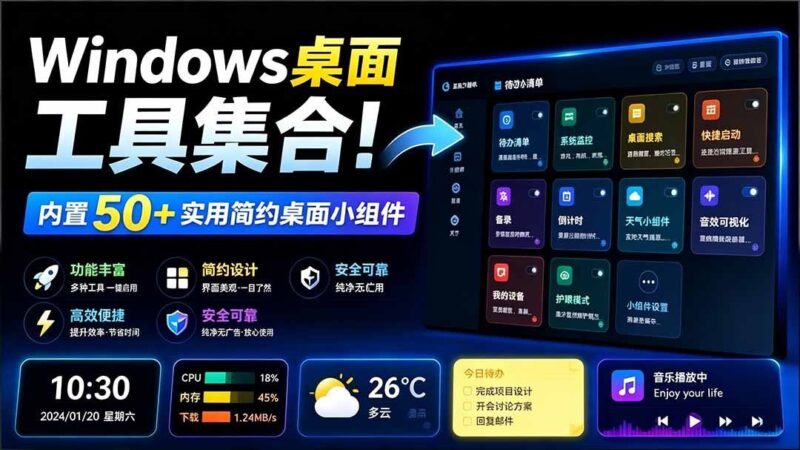 【2026.07.28】Windows桌面神器合集！内置50+超实用简约小组件，截图、录屏、翻译、天气一应俱全，尽在多秘工具箱