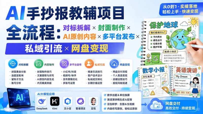 【2026.08.09】AI手抄报教辅变现全攻略：从对标拆解到网盘盈利的六步闭环
