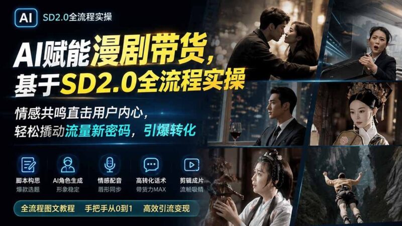 【2026.08.11】AI漫剧带货新玩法：SD2.0全流程实操，情感共鸣撬动流量，引爆转化率