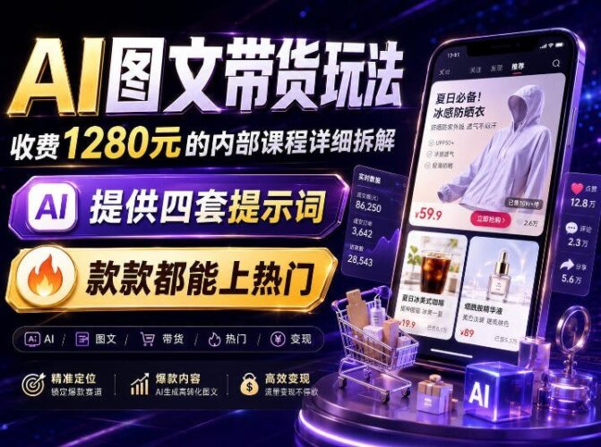 【2026.08.13】AI图文带货实战揭秘：1280元内部课程核心玩法全解析，零基础也能快速上手赚收益！