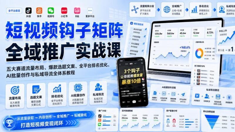【2026.08.21】短视频爆款引擎：五大赛道流量矩阵、高转化文案、全平台SEO优化与AI批量创作实战全攻略