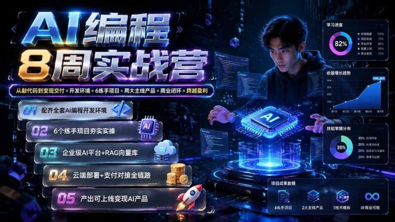【2026.08.02】AI编程8周实战营：零基础到商业变现，6大项目+双主线产品，打通盈利闭环