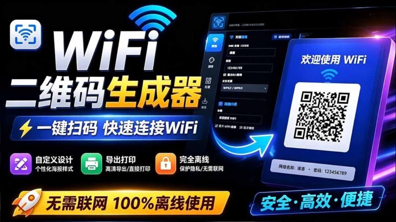 【2026.07.27】告别网络依赖！WiFi二维码生成器，一键扫码极速连网，自由定制风格随心导出